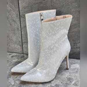 Elditas Women's Skylar Silver Shimmering Stiletto Heels Ankle Bootie Size 8